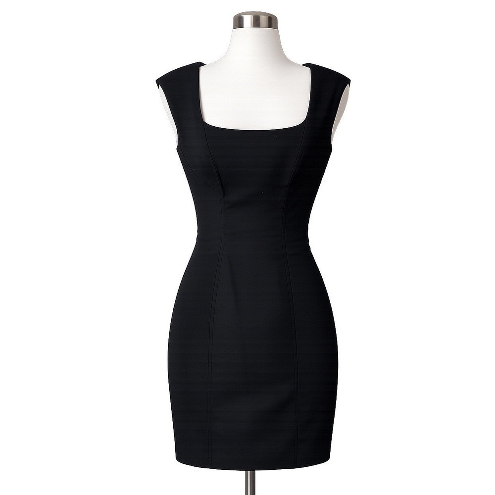 Zara Dress Small Black Square Neck Structured Mini Bodycon Cap Sleeve LBD - Picture 2 of 6